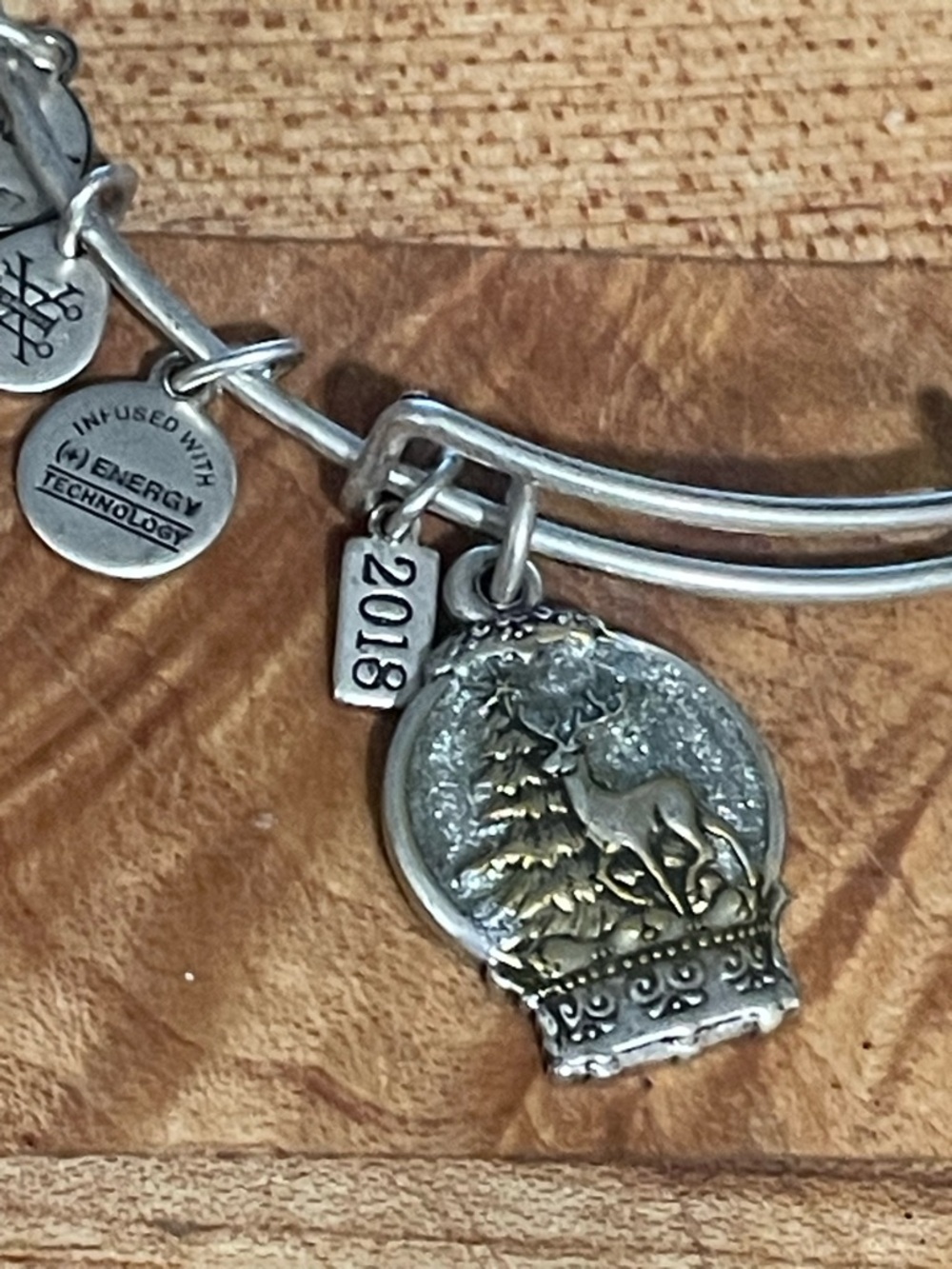 Alex and Ani Silver-Tone Snow Globe Deer Charm Bangle Bracelet